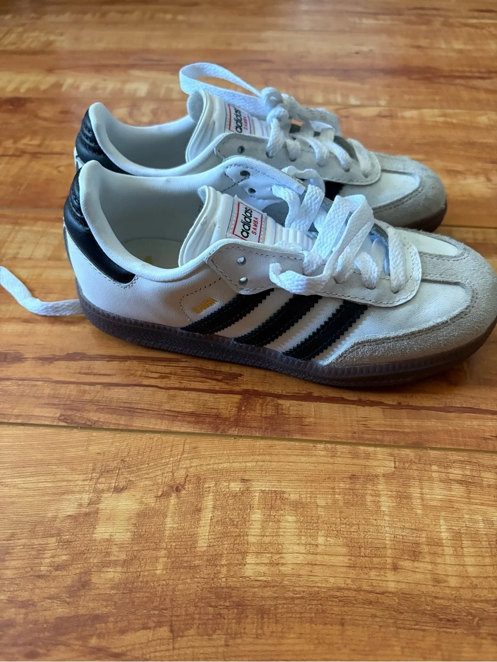 adidas Kids Samba Sneakers in White with Black Stripes - Picture 2 of 4